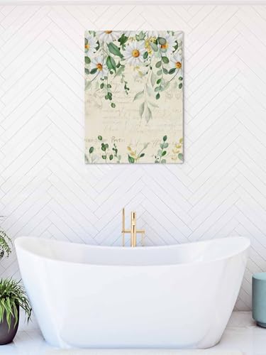 NuYeBiofx Countryside Daisies Eucalyptus Leaves Canvas Wall Art Prints,40"x28" Framed Picture Artwork Vintage Botantical Printed Canvas Oil Painting for Living Room Bedroom Office,Ready to Hang