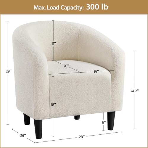 Yaheetech Sherpa Accent Chairs, Compact Furry Barrel Chairs with a Curved Silhouette for Small Spaces, Living Room, Bedroom, Ivory