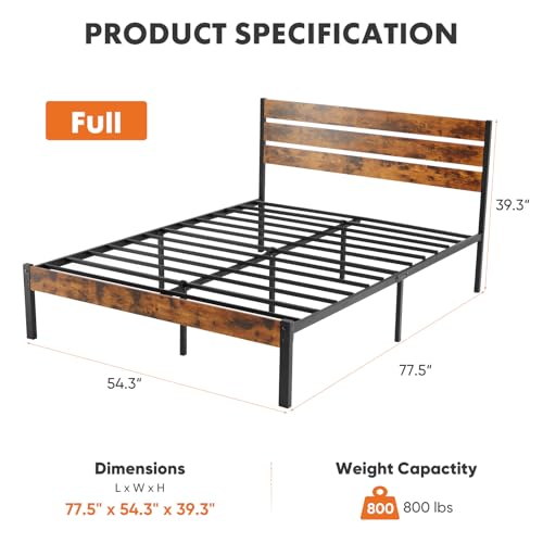 Full Size Bed Frame with Headboard and Footboard, view 3