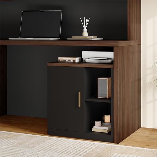 Computer Desk with Hutch & File Cabinet, 72.8" Home Office Desk Set with Under Desk Printer Stand, Office Desk with Hutch Built in Power Outlet, USB/Type-C, Black Walnut