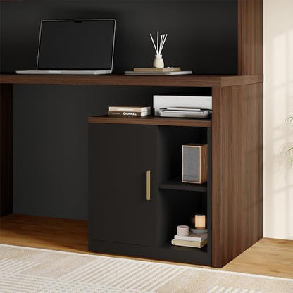 Computer Desk with Hutch & File Cabinet, 72.8" Home Office Desk Set with Under Desk Printer Stand, Office Desk with Hutch Built in Power Outlet, USB/Type-C, Black Walnut