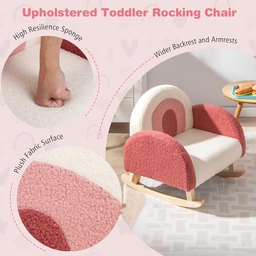 Toddler Rocking Chair, Kids Rocker with Solid Wood Frame & Plush Fabric, Anti-Tipping Design, Toddler Couch for Kids Room, Playroom, Nursery, Bedroom (Red)