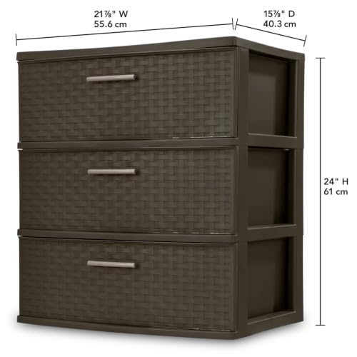 Wide 3 Drawer Weave Tower, Home Organizer, Espresso, view 4