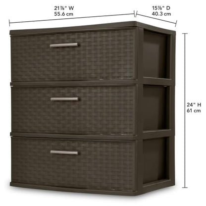 Wide 3 Drawer Weave Tower, Home Organizer, Espresso, view 4