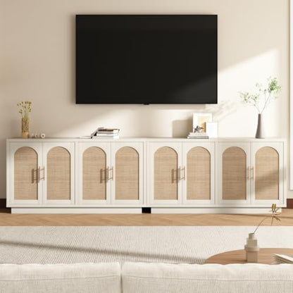 59" Rattan Sideboard Buffet Cabinet with Storage, 4 Arched Doors, view 7
