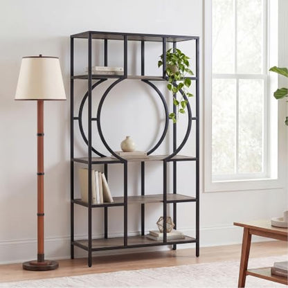 Tyberton 5-Tier Bookcase - Transitional Design, Natural Iron and Wood - Ideal for Living Room, Home Bar (HZ1119038)