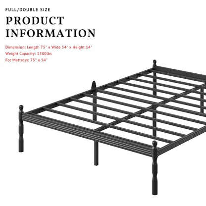 14 inch Full Bed Frames with Mattress Slide Stopper, Vintage Style, view 4