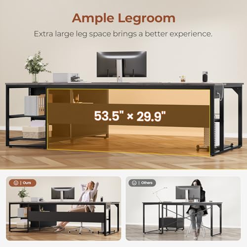 71" Executive Desk, L Shaped Office Desk with Widen File Drawers, view 8