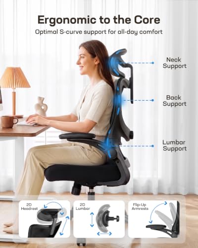 Ergonomic Office Chair with 3D Armrests and Lumbar Support, view 4