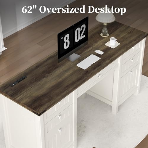62" Executive Desk Home Office Desk with File Drawer & Cabinet, view 5