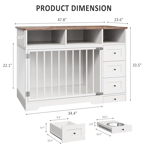 Dog Crate Furniture for Medium Small Dogs with Storage, White, view 3