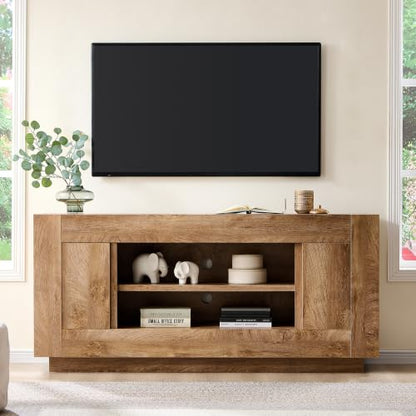 70" TV Stand for 80" TV, Thick Block Media Console, Light Knotty Oak, view 2