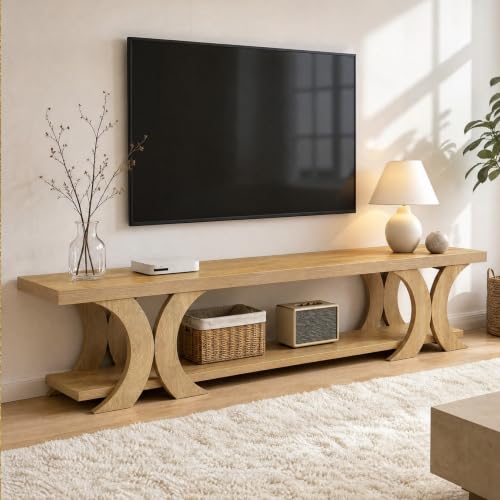 70.87" Extra Long TV Stand for TVs up to 80", Farmhouse Wooden Entertainment Center with Open Storage Shelves, Low TV Media Console Table for Living Room, Bedroom