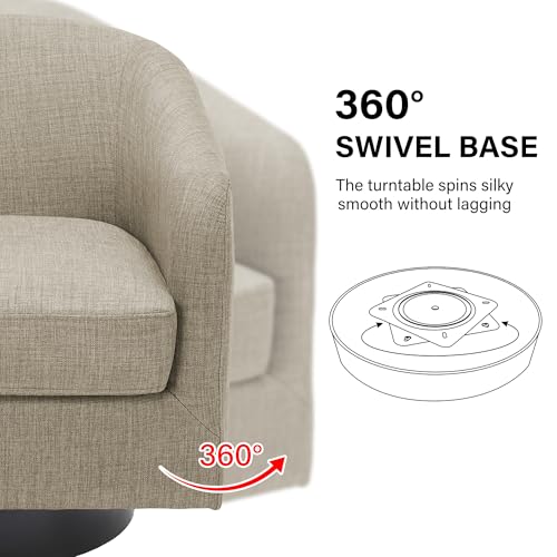 Swivel Barrel Accent Chair, Modern Round Linen Arm Chair for Living Room, Bedroom, Comfy Club Reading Chairs for Adults（Linen Fabric, Light Brown, Set of 2