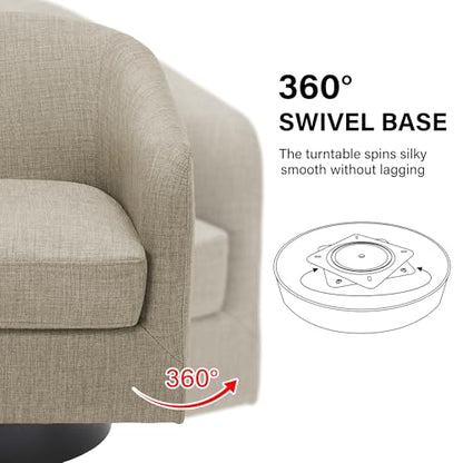 Swivel Barrel Accent Chair, Modern Round Linen Arm Chair for Living Room, Bedroom, Comfy Club Reading Chairs for Adults（Linen Fabric, Light Brown, Set of 2