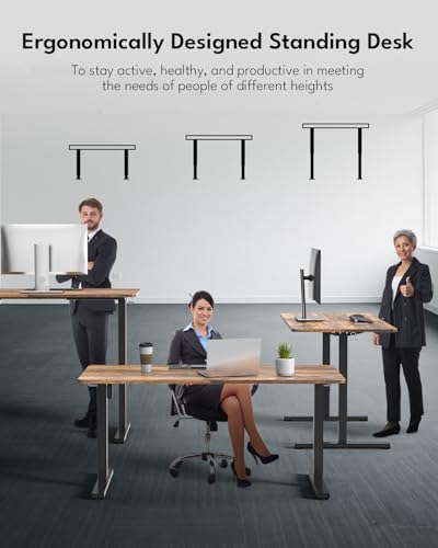 Standing Desk, Height Adjustable Electric Stand up Desk, 55 x 24 Inches Sit Stand Home Office Desk with Splice Board, Black Frame/Rustic Brown Top