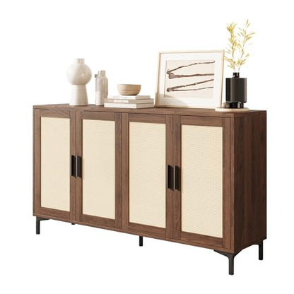 48" Rattan Buffet Cabinet with Storage, Walnut Coffee Bar Cabinet, view 2