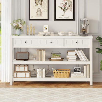 Console Table for Entryway, Wood and Metal Sofa Table with 3 Drawers for Living Room, Farmhouse Hallway Tables and Modern Couch Tables Behind Sofa (54.72 Inch Long, White Oak)