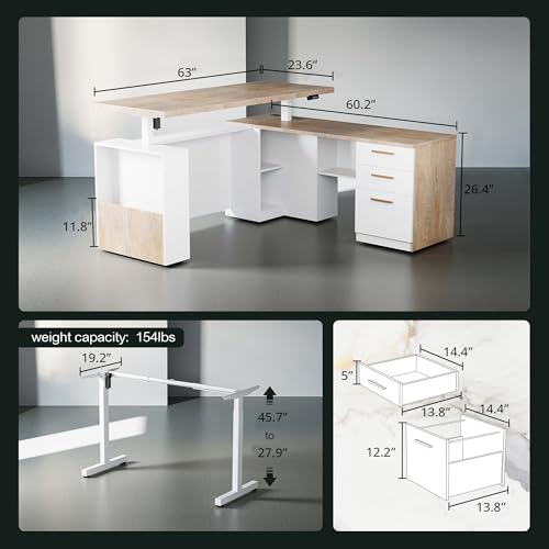 L Shaped Standing Desk with File Drawers, 1.18" One Piece Desktop, view 3