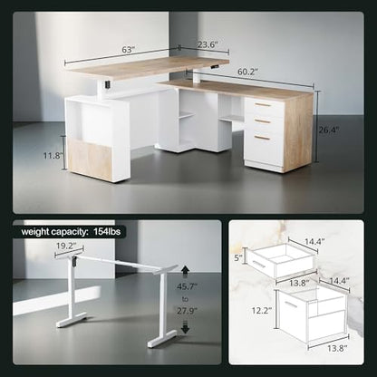 L Shaped Standing Desk with File Drawers, 1.18" One Piece Desktop, view 3