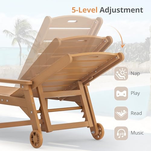 Outdoor Chaise Lounge, 5‑Position, 2‑Pack, Teak Color, view 7