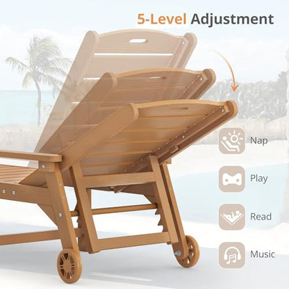 Outdoor Chaise Lounge, 5‑Position, 2‑Pack, Teak Color, view 7