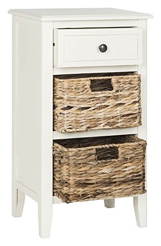 SAFAVIEH Furniture - Everly 1-Drawer Side Table - Vintage White - Solid Wood - Coastal Basket Storage Design - Ideal for Living Room, Entryway, 15"W x 12"D x 27.5"H - Fully Assembled (AMH5743B)