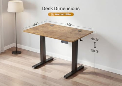 Electric Standing Desk Adjustable Height, 40 x 24 Inches Sit Stand up Desk with Memory Presets & Cable Management, Home Office Desk for Office & Computer Workstation, Black Frame/Rustic Brown Top