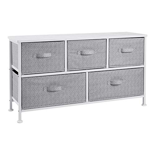 Extra Wide Fabric 5-Drawer Storage Organizer Unit for Bedroom Closet, White, view 2