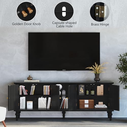 67" Mid Century Modern TV Stand with Window Design, Black, view 5