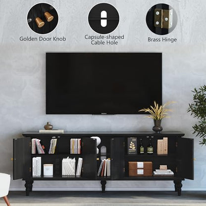 67" Mid Century Modern TV Stand with Window Design, Black, view 5