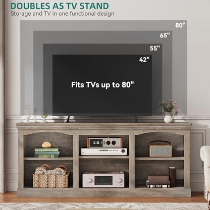 Farmhouse Arched TV Stand for Up to 80 Inch TVs, Weathered Grey, view 7