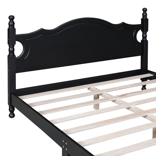 JIVOIT Retro Style Platform Bed with Headboard and Footboard, Queen Size Wood Platform Bed Frame with Wooden Slat Support, Solid Wood Foundation, No Box Spring Required (Black,Queen,5)
