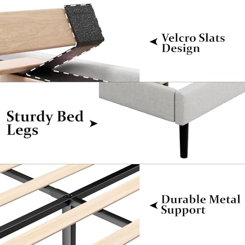 Queen Size Bed Frame with Upholstered Wingback Headboard, view 5
