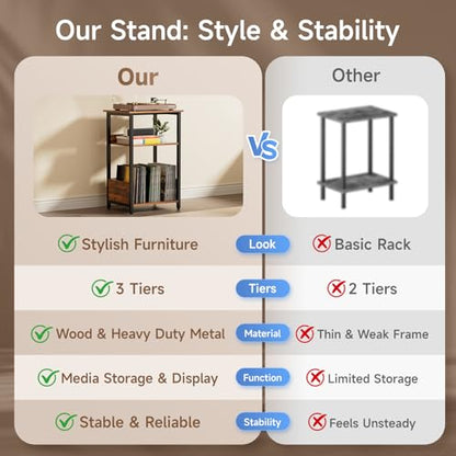 3-Tier Record Player Stand & Vinyl Storage Cabinet – Turntable Side/End Table, view 5