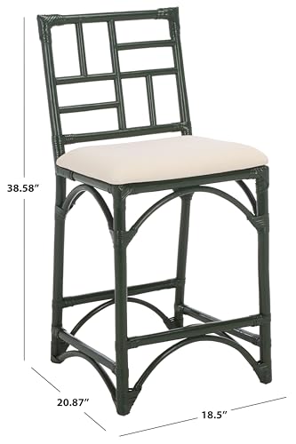 SAFAVIEH Furniture - Christine 23.6" Seat Height Counter Stool - White & Forest Green - Handwoven Rattan Design - Fully Assembled - Ideal for Kitchen, Dining Room & Kitchen Island (BST6509E)