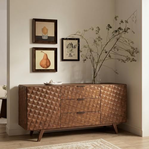 Sapa 71" Solid Wood Sideboard Buffet Cabinet, 3D Carved Geometric Doors, view 4