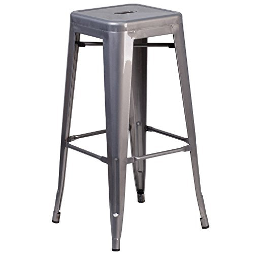 Lincoln 30'' High Backless Clear Coated Metal Indoor Barstool with Square Seat