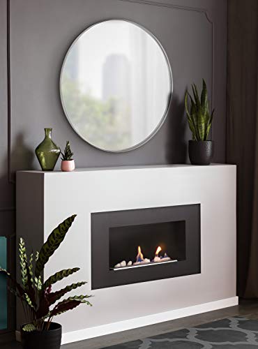 Rollo Modern Round Wall Mirror, 28 inch Diameter, Silver, Beautiful Circle Mirror for Wall