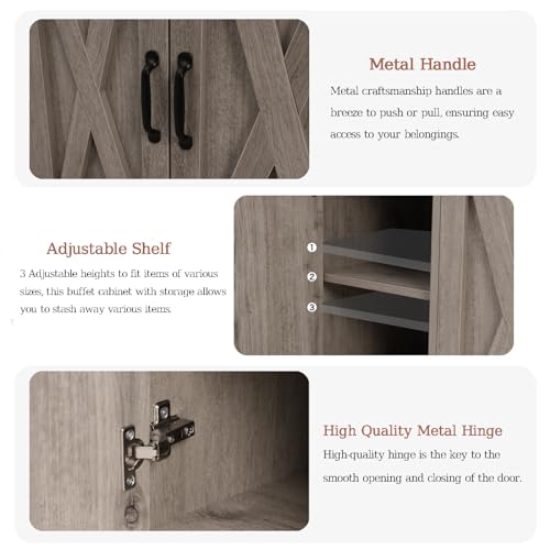 Sideboard Cabinet with Drawers, 47" W Sideboard Buffet Storage Cabinet with Storage for Kitchen, Farmhouse Coffee Bar Cabinets with Shlves and Doors for Hallway, Gray