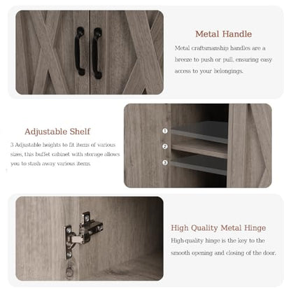 Sideboard Cabinet with Drawers, 47" W Sideboard Buffet Storage Cabinet with Storage for Kitchen, Farmhouse Coffee Bar Cabinets with Shlves and Doors for Hallway, Gray