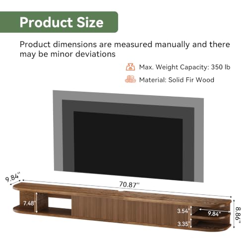 71" Floating TV Stand Up to 90'' TVs, Solid Wood Media Console, view 3