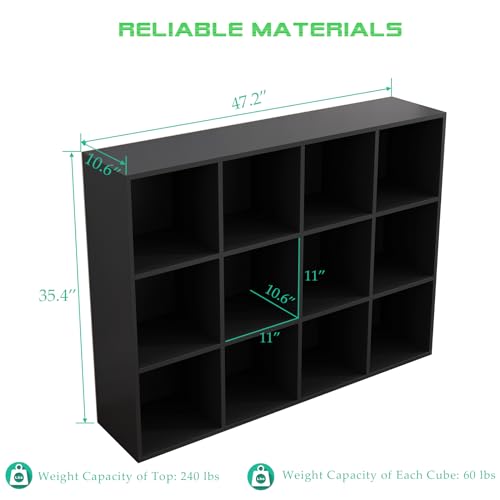 12-Cube Storage Shelf Bookcase, Black, view 4
