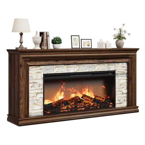 70" Fireplace TV Stand Up to 80" TVs, 42" Modern Electric Fireplace with Mantel, view 2