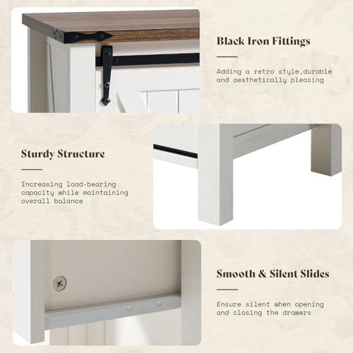 31.5" Farmhouse 5-Drawer Dresser with Barn Doors, Distressed White, view 6