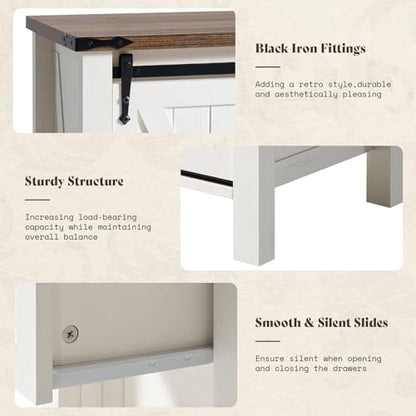 31.5" Farmhouse 5-Drawer Dresser with Barn Doors, Distressed White, view 6