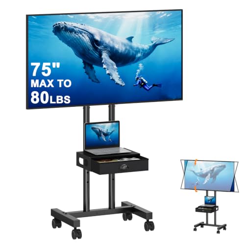 Rolling TV Stand with Drawer for 32-75 Inch TVs, Adjustable Storage Shelf, view 2