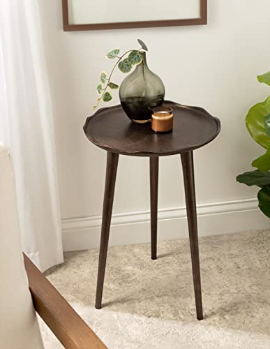 Alessia Modern Round Metal Side Table; 15 x 15 x 22; Bronze; Decorative Glam Cast Aluminum End Table with Deckled Edge for Bedroom Nightstand or Living Room Accent