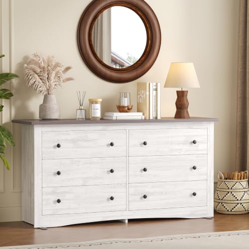 6-Drawer Storage Cabinet, 59" Wide Modern Chest of Drawers, White, view 4