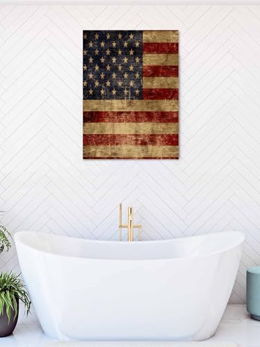 NuYeBiofx Independence Day USA Flag Canvas Wall Art Prints,30"x20" Framed Picture Artwork Vintage American Stars and Stripes Printed Canvas Oil Painting for Living Room Bedroom Office,Ready to Hang